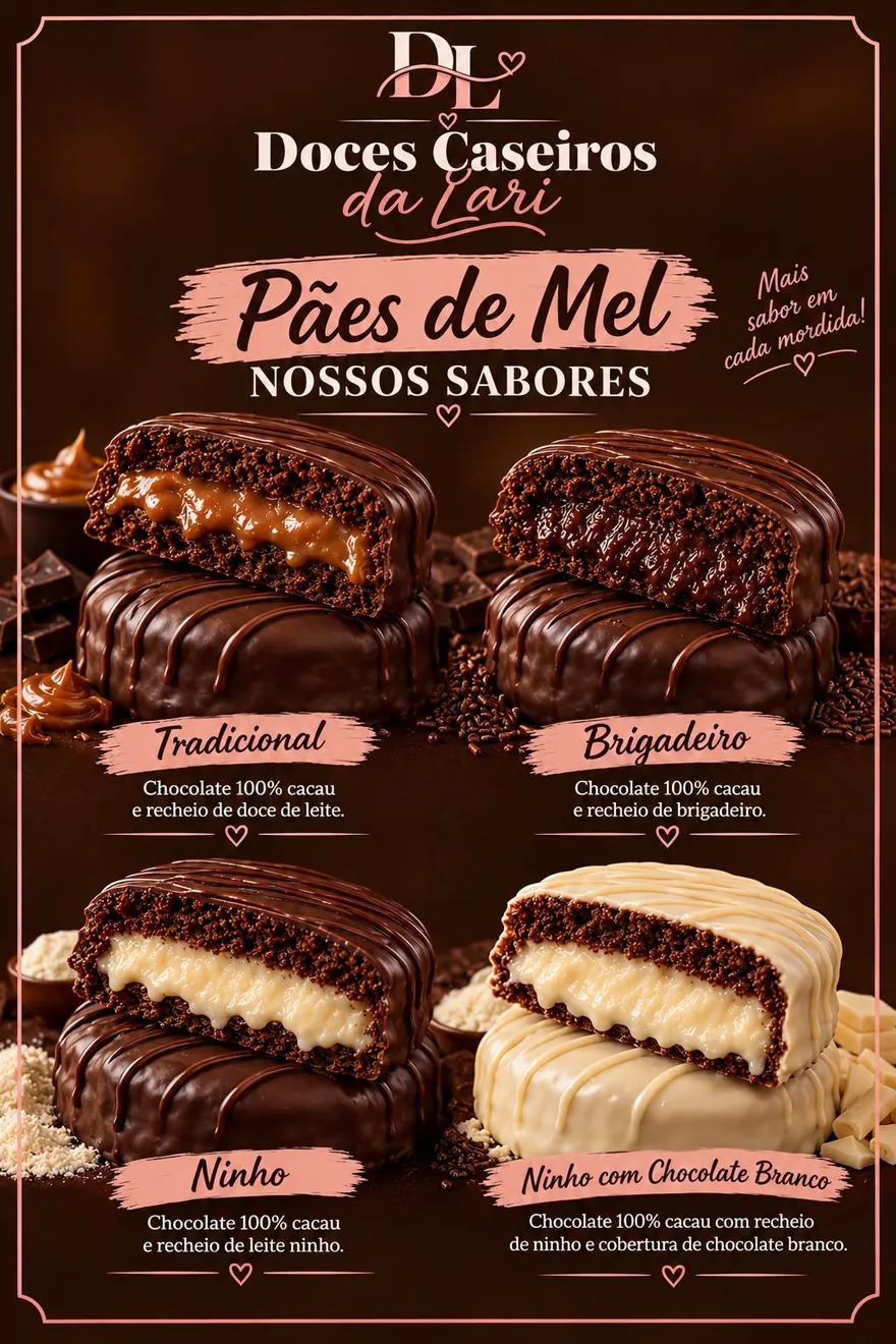 Cardápio de pães de mel da Lari